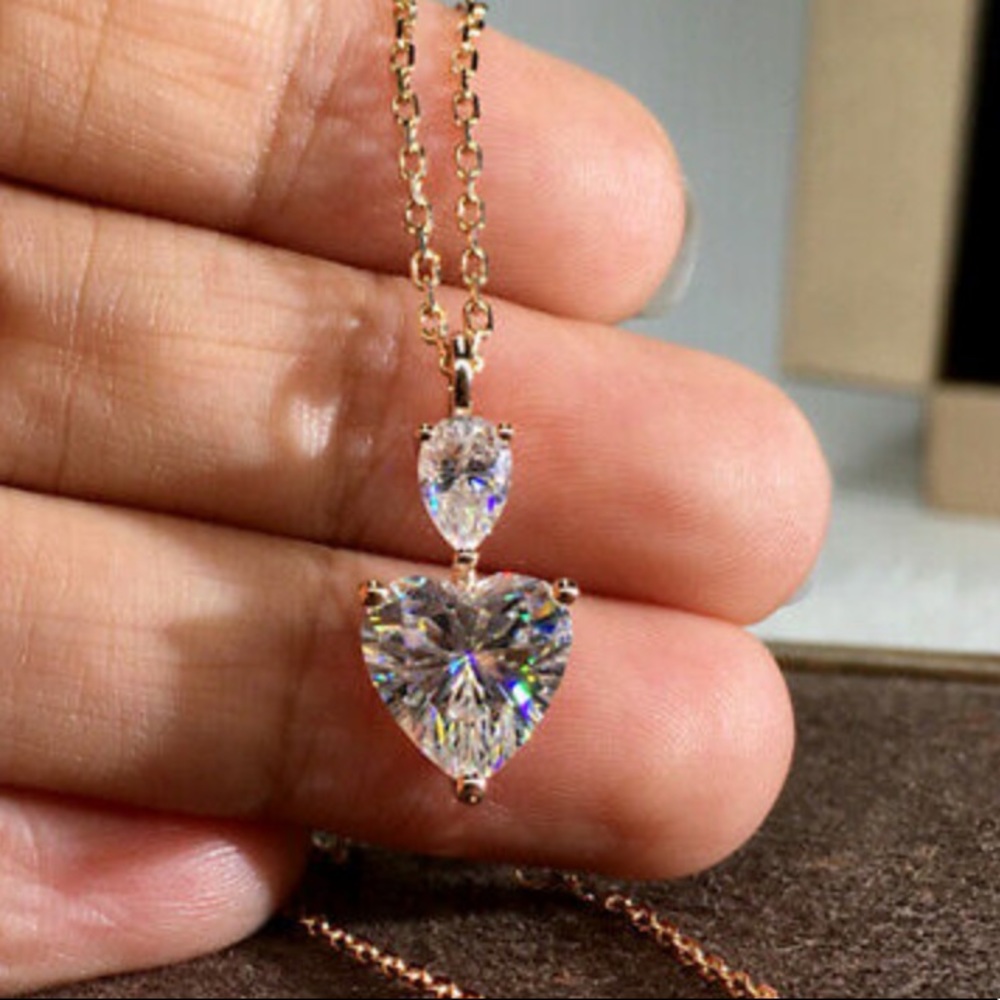 NEW 14k rose gold plated diamond necklace